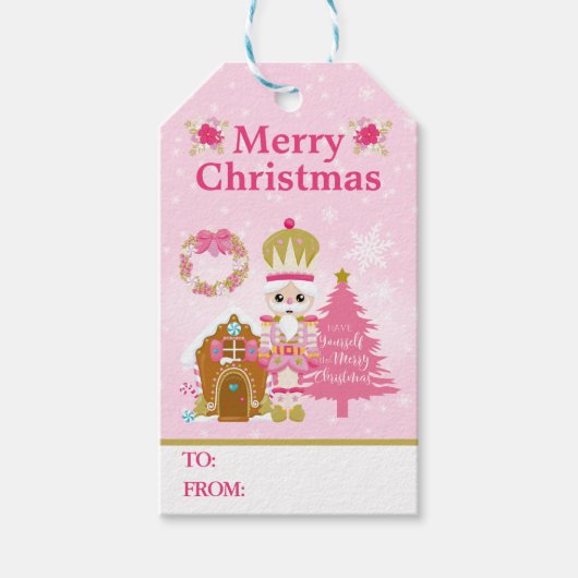 Festive Roze kerstrecker Cadeaulabel (Voorkant)