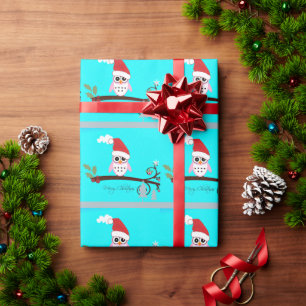 Festive Roze Santa Owl Wrapping Paper Cadeaupapier