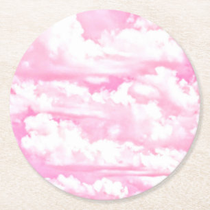 Festive roze wolken ronde kartonnen onderzetter