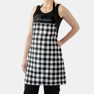 Festive Rustic Black White Gingham Pset met naam Schort