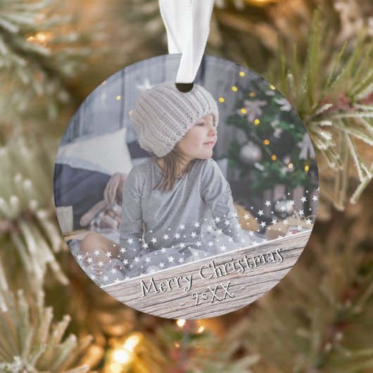 Festive Rustic Wood Stars Kerstmis Keepomwille Fot Ornament (Boom)