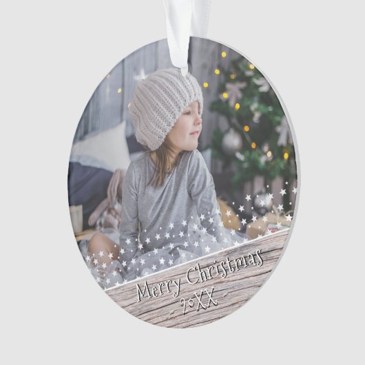 Festive Rustic Wood Stars Kerstmis Keepomwille Fot Ornament (voorkant)