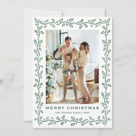 Festive Sage Green Christmas Bow Ribbon 2 Photo Ho Feestdagenkaart (Voorkant)