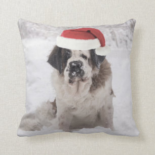 Festive Saint bernard dog met santa hat Kussen