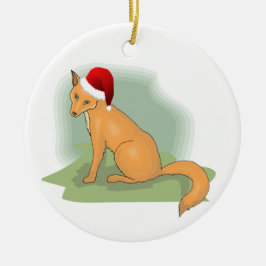 Festive Santa Hatted Fox Keramisch Ornament