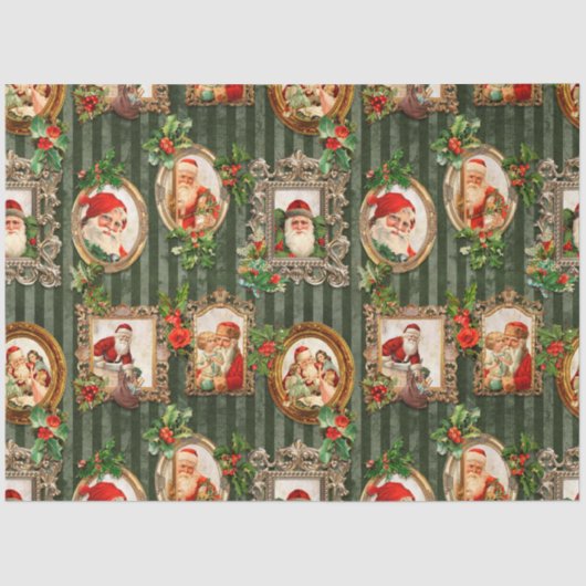 Festive Santas in Lijsten met Holly Tissuepapier (Voorkant)
