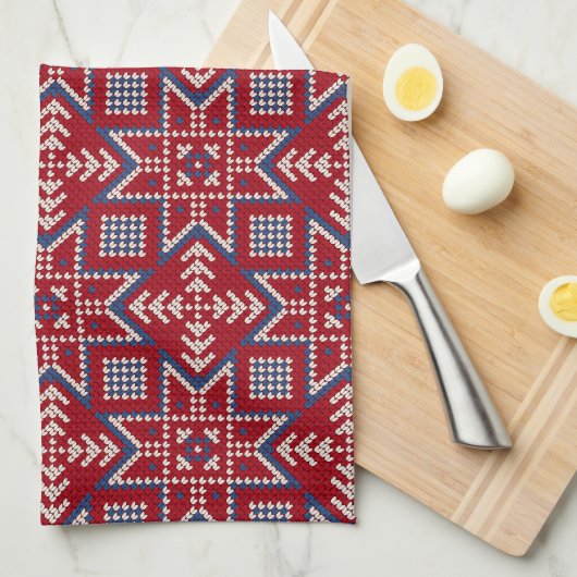 Festive Scandinavian Sweater Pattern Theedoek (Quarter Fold)