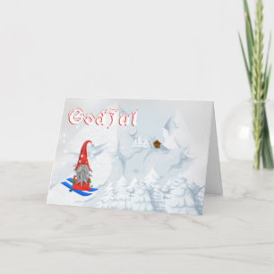 Festive Scandinavian Tomte winter snow god jul Feestdagen Kaart