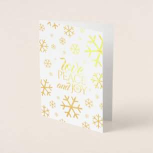 Festive Script Love Peace Join with Snowflakes Folie Kaarten