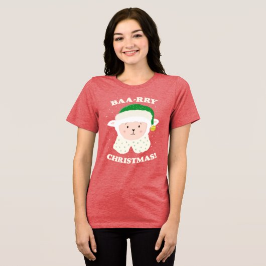 Festive Sheep Says Baa-rry Christmas! Tri-Blend Shirt (Voorkant volledig)
