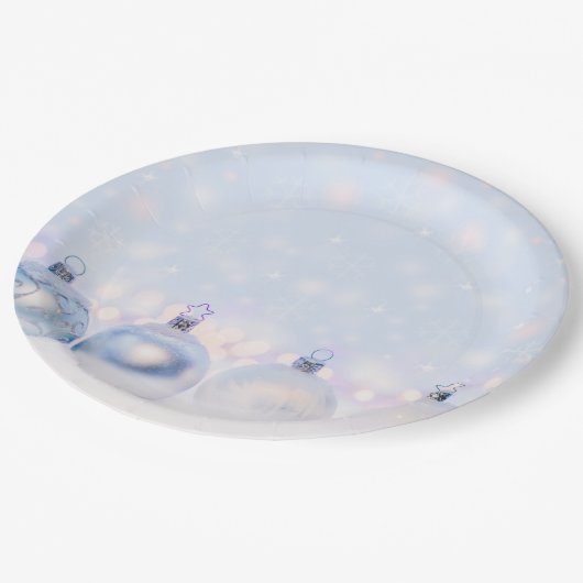 Festive Silver-kerstballen op sneeuw Papieren Bordje (Gekanteld)