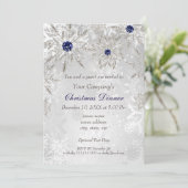 Festive Silver Navy Holiday Party Invite Kaart (Staand voorkant)