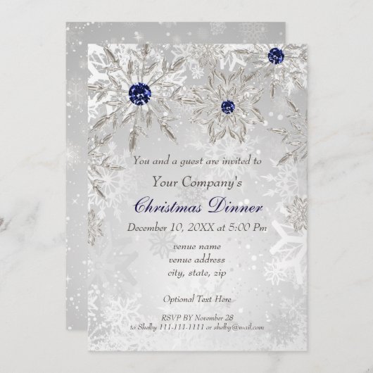 Festive Silver Navy Holiday Party Invite Kaart (Voorkant / Achterkant)