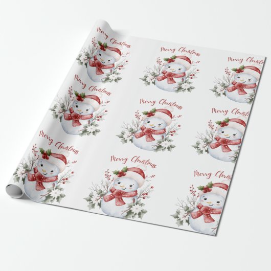Festive Snowman Christmas Wrapping Paper Cadeaupapier (Uitgerold)