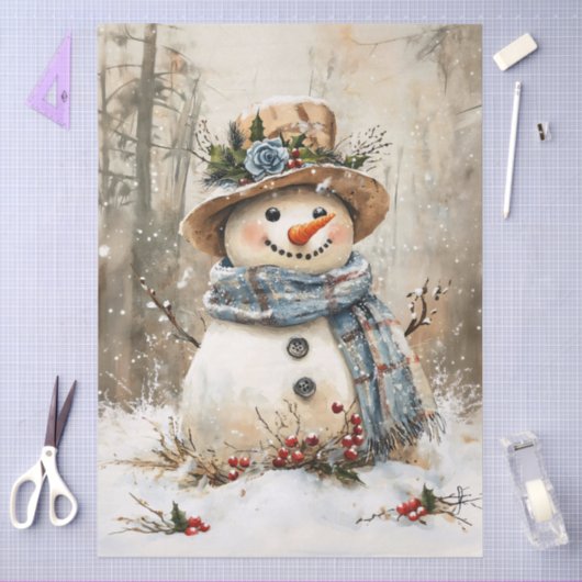 Festive Snowman in Forest Decoupage Tissuepapier (Craft)