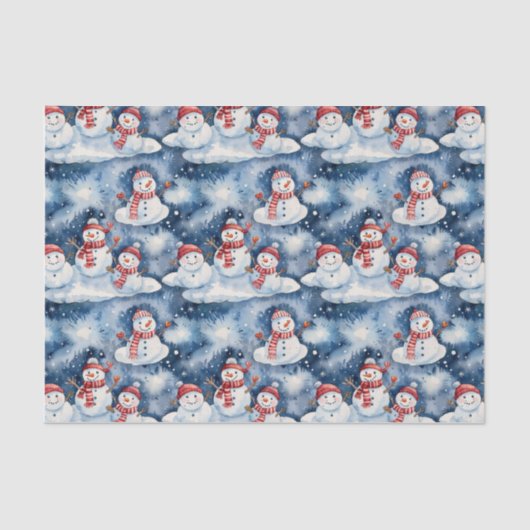 Festive Snowman Pattern in Watercolor Tissuepapier (Voorkant)