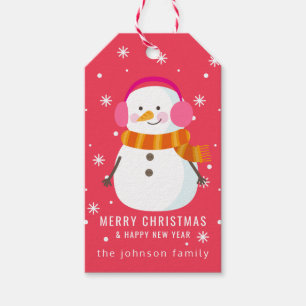 Festive Snowman Snowflakes Personeel Cadeaulabel