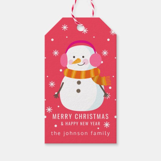 Festive Snowman Snowflakes Personeel Cadeaulabel (Voorkant)