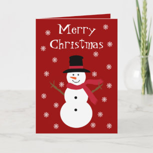 Festive Snowman & Snowflakes Red-kerstkaart Feestdagen Kaart