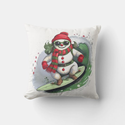 Festive Snowman Surf Coussin des Fêtes (Recto)