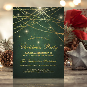 Festive Sparking Gold String Lights Green Party Kaart