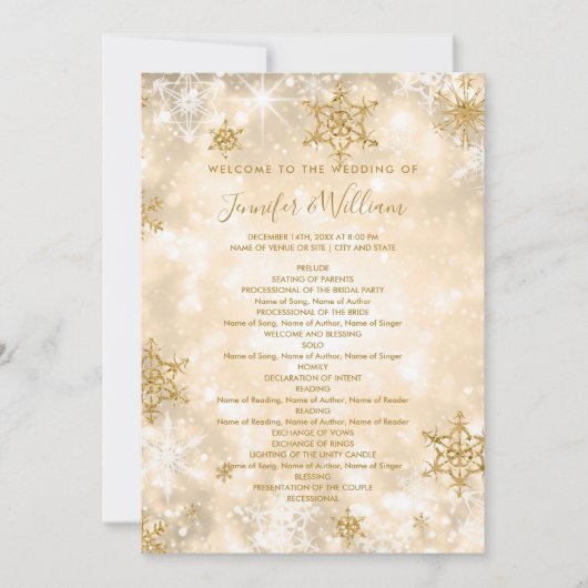 Festive Sparkle Gold - Programme de menu de mariag (Devant)