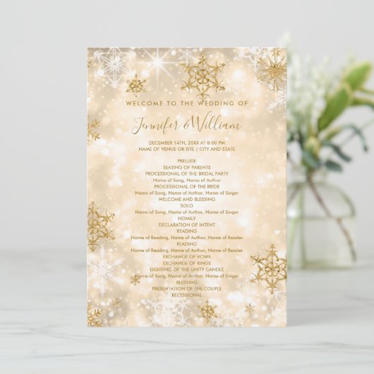 Festive Sparkle Gold - Programme de menu de mariag (Debout devant)