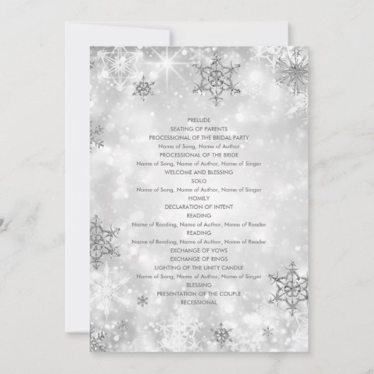 Festive Sparkle Silver Programme de mariage d'hive (Dos)
