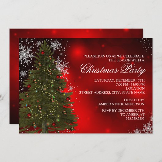 Festive Sparkle Xmas Tree Invitation de la fête de (Devant / Derrière)