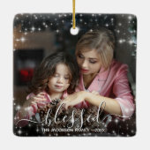 Festive Sparkles Blessed Kerstfeestdag Foto Keramisch Ornament (Achterkant)