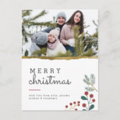Festive Sprigs & Gold Rip | Kerstafoto Merry Briefkaart (Voorkant)