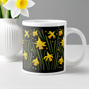 Festive Spring Yellow Daffodils op zwart Extra Grote Beker