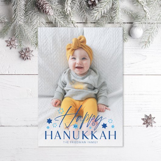 Festive Starry Happy Hanukkah Blue Foto Feestdagenkaart