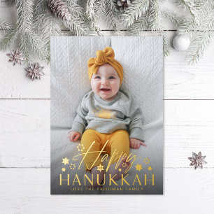 Festive Starry Happy Hanukkah Foto Gold Folie Feestdagenkaart