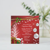 Festive Stars Red Kerstparty Kaart (Staand voorkant)