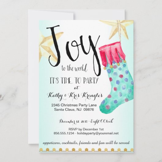 Festive Stocking & Stars Holiday Party Uitnodiging (Voorkant)