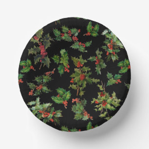 Festive  Style Holly-Black Achtergrond Papieren Kommen