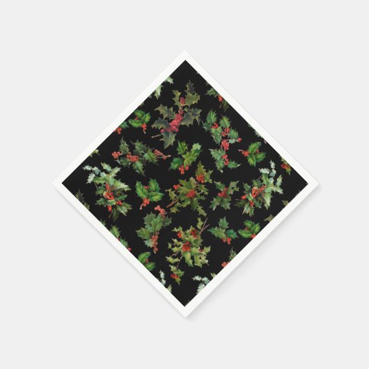 Festive  Style Holly-Black Achtergrond Servet (Hoek)