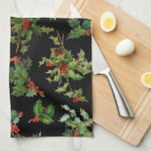 Festive Style Holly-Black Achtergrond Theedoek (Quarter Fold)