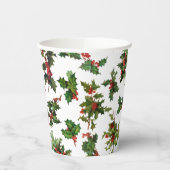 Festive  Style Holly-White Background Papieren Bekers (Links)