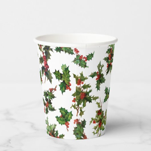 Festive  Style Holly-White Background Papieren Bekers (Rechts)