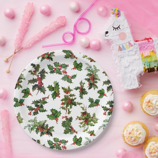 Festive  Style Holly-White Background Papieren Bordje (Feest)