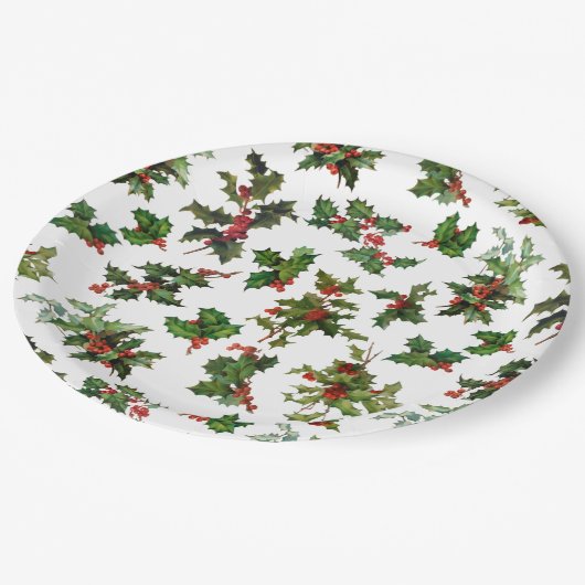 Festive Style Holly-White Background Papieren Bordje (Gekanteld)