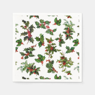Festive  Style Holly-White Background Servet