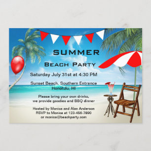 Festive Summer Beach Party Invitation Kaart