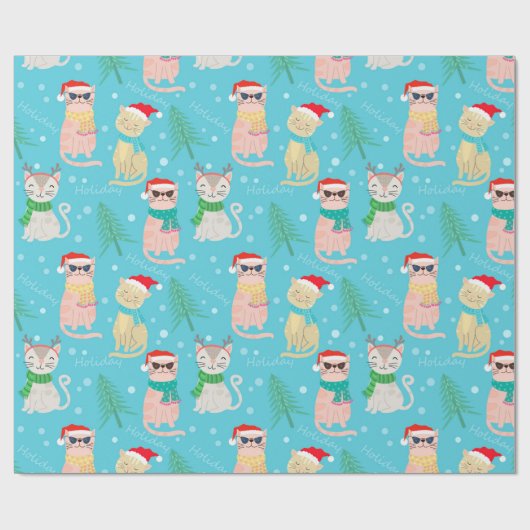 Festive Sunbril Cat Kerstmis | Kerstboom Cadeaupapier (Vlak)