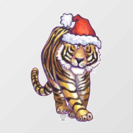 Festive tijger in een Santa Hat Window Cling Raamsticker (Vel)