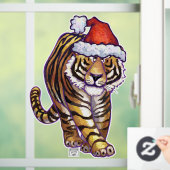 Festive tijger in een Santa Hat Window Cling Raamsticker (Huis)