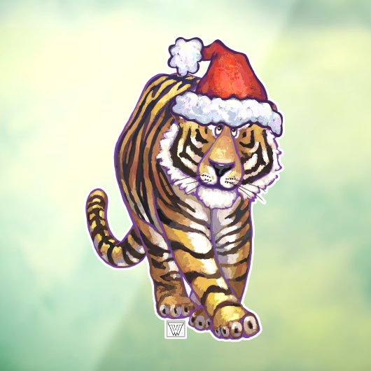 Festive tijger in een Santa Hat Window Cling Raamsticker (Vel 3)