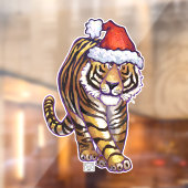 Festive tijger in een Santa Hat Window Cling Raamsticker (Vel 2)
